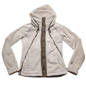 Kuhl Flight Hoody Jacket Women Small Oatmeal Faux Fur Fleece Full Zip